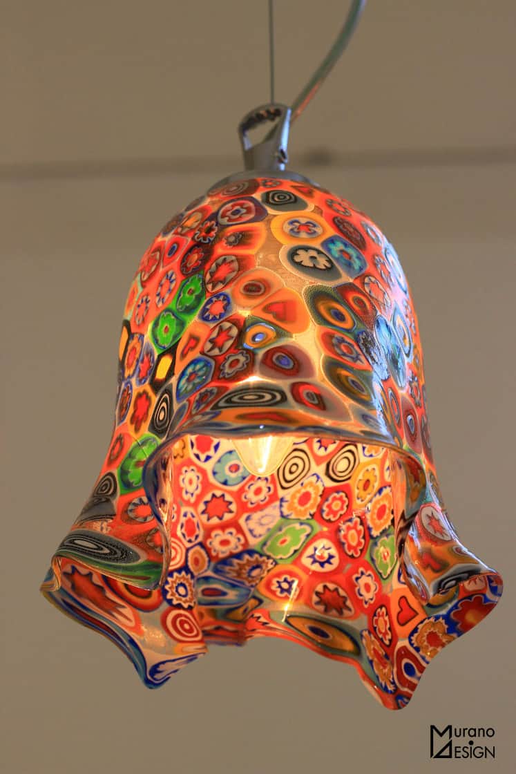 Lampada a fazzoletto con murrine oro in vetro di Murano realizzata da Vetreria Murano Design