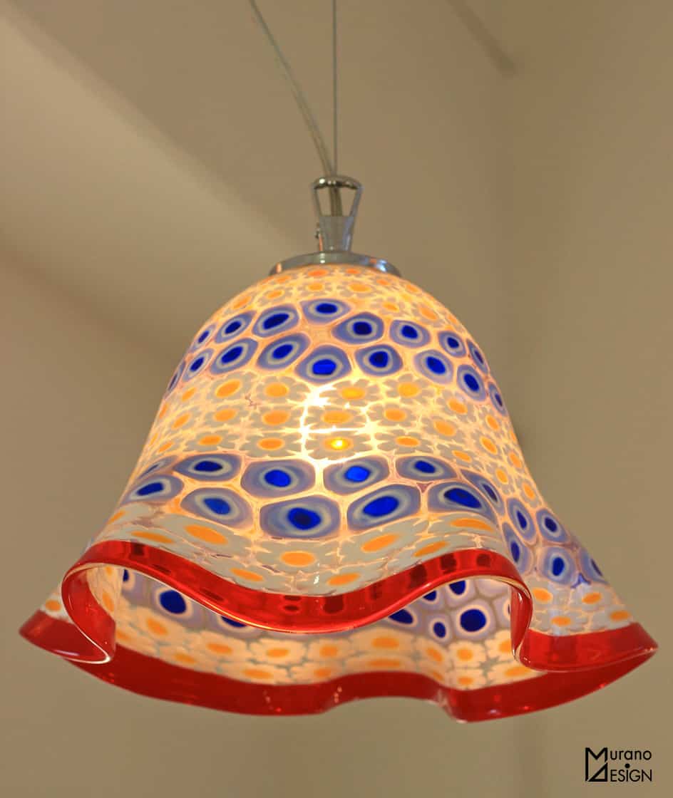 Lampada a fazzoletto con murrine in vetro di Murano realizzata da Vetreria Murano Design